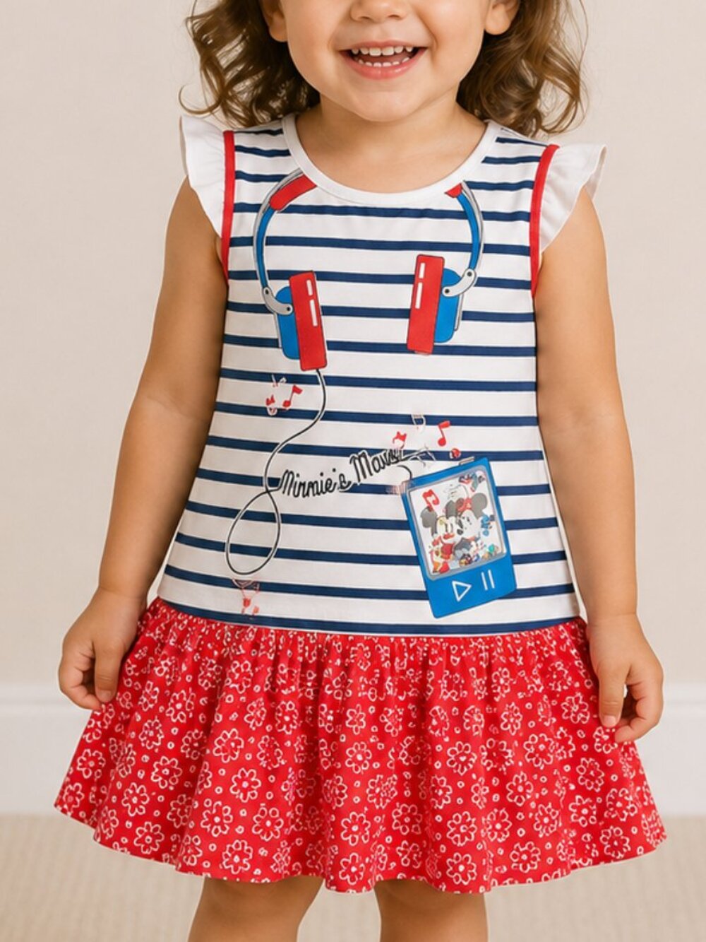 Disney Kids Girls Large 10 Minnie's Mix Music Red, White, Blue Eyelet Dress NWT